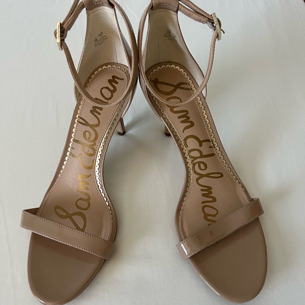 Sam Edelman Patti Ankle Strap High Heel Sandal, Nude patent leather, size 8